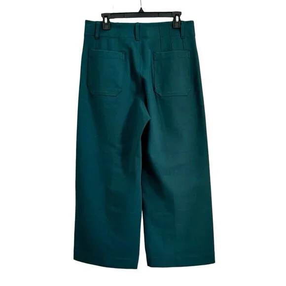 Anthropologie Maeve Colette Crop Wide Leg PONTE Pants Womens 31 Dark Green NWT